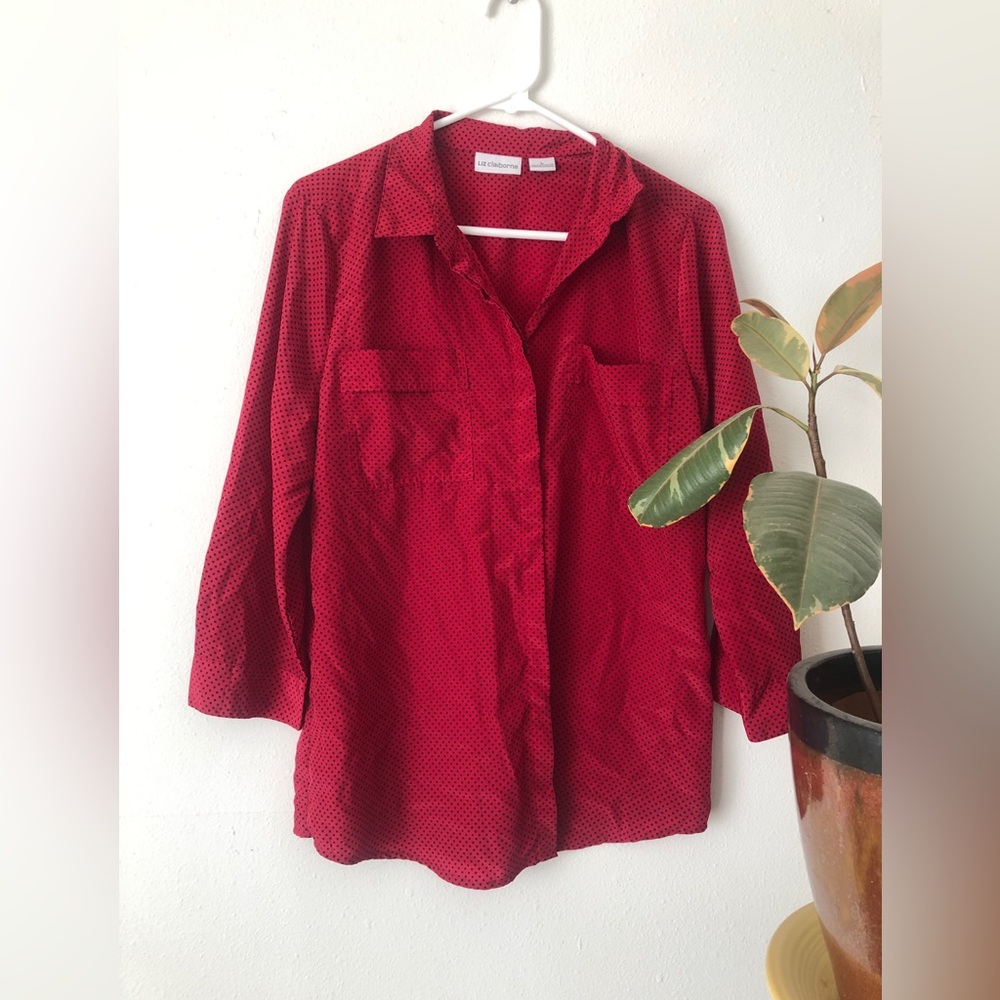 VTG Liz Claiborne polka dot button down
